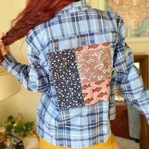 Upcycled Jacket W/ Custom Embroidered Farmhouse Floral & Fish Patchwork
